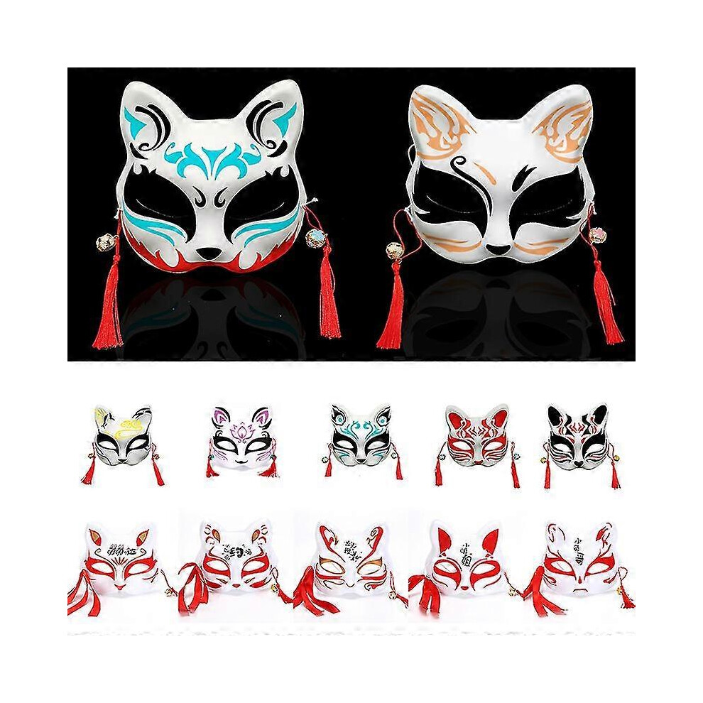 (23) Anime Fox Mask Cosplay Costume Party Prop Hand-painted Japanese Half Face Cat Mask Masquerade Festival Ball Kabuki Kitsune Masks-image-OPC-PGJMMC2-NEW