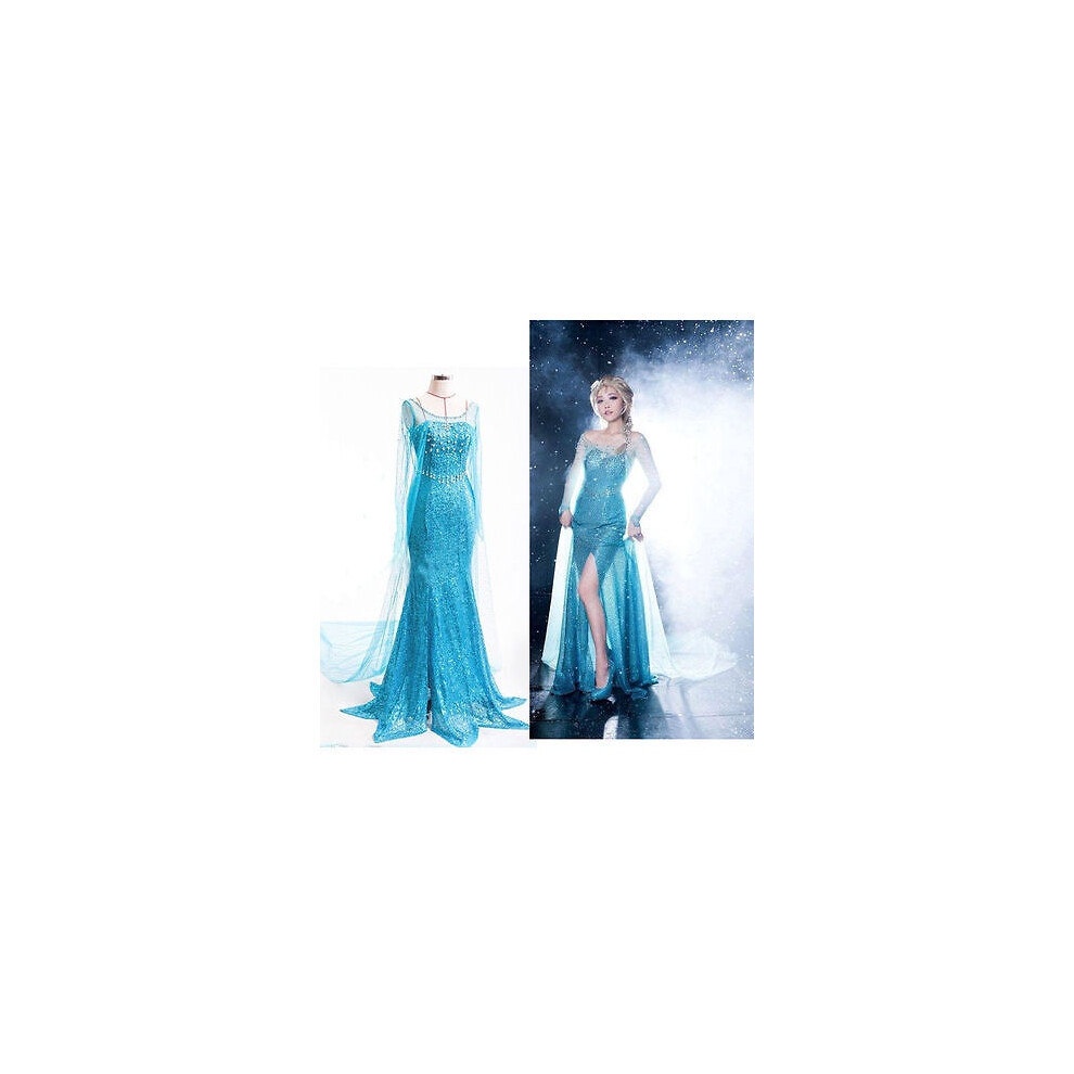 (M) Elsa Frozen Adult Snow Queen Cosplay Princess Halloween Party Costume Dress