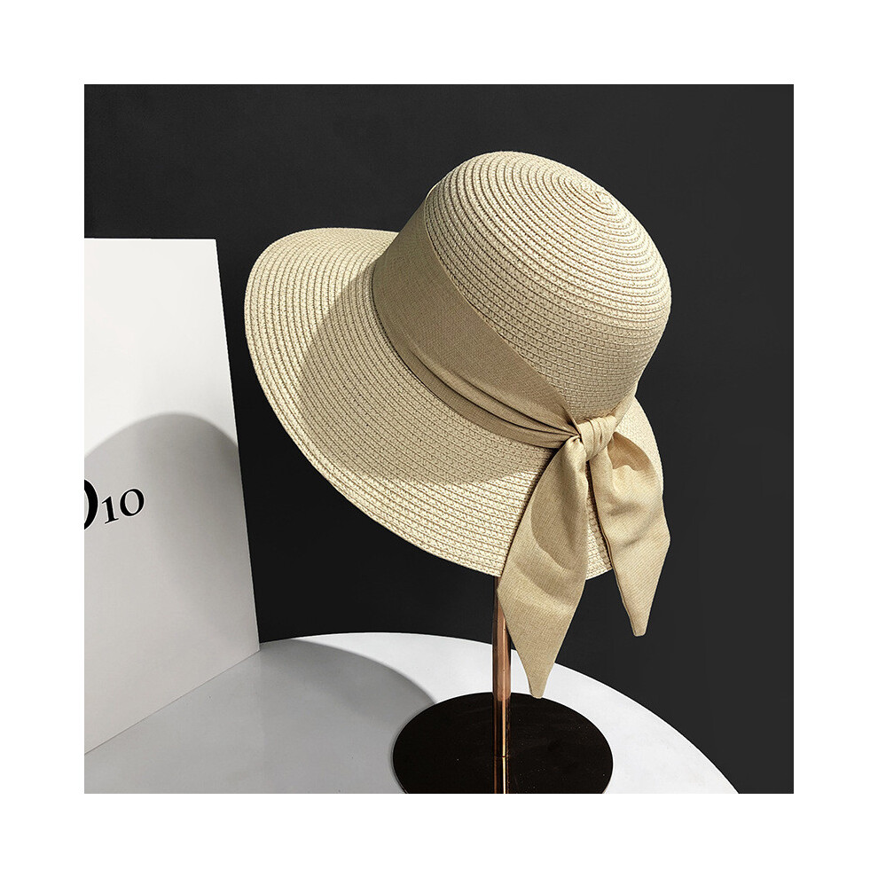 (Beige) Straw Chic Womens Beach Hat Adjustable Fit Elegant Bow Perfect Outing Summer-image-OPC-PGJMQTZ-NEW
