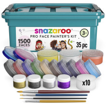 Snazaroo Professional Face Paint Kit for Kids and Adults, 35 Pieces, 15 Colours, Brushes, Glitter Gels, Sponges, Guide, Water Based, Easily Washable,