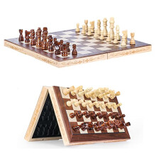Syrace Magnetic Chess & Checkers Set Board Games, Wooden Foldable Hand Carved Portable Travel Chess Board Game Sets with Game Pieces & Storage Slots 1