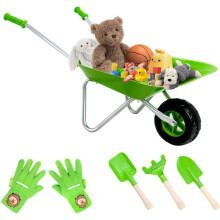 Hortem Wheelbarrow Set Children, Metal Construction Wheel Barrel Easy to Assemble and 3 PCS Kids Gardening Tools,Garden Gfits for Childr (Green)
