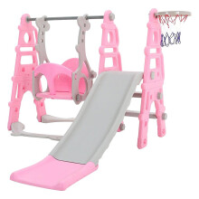 FUKEA Baby Swing Slide, 4-in-1 Toddler Slide and Swing Set with Basketball Hoop, Garden Climbing Frame, Outdoor Indoor Large Slide Swing for Toddlers