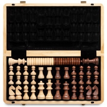 A&A 15" Magnetic Wooden Chess Set/Folding Board / 3" King Height German Knight Staunton Chess Pieces/2 Extra Queen