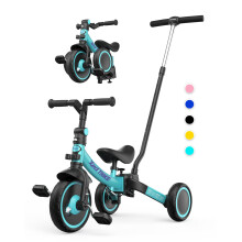 besrey 7-in-1 Toddler Tricycle with 5-Height Parent Steering Push Handle for 1-5 Years Old, Foldable Kids Trike, Bike with Wheel Clutch, Larger Wheels