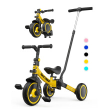 besrey 7-in-1 Toddler Tricycle with 5-Height Parent Steering Push Handle for 1-5 Years Old, Foldable Kids Trike, Bike with Wheel Clutch, Larger Wheels
