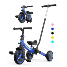 besrey 7-in-1 Toddler Tricycle with 5-Height Parent Steering Push Handle for 1-5 Years Old, Foldable Kids Trike, Bike with Wheel Clutch, Larger Wheels