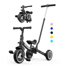 besrey 7-in-1 Toddler Tricycle with 5-Height Parent Steering Push Handle for 1-5 Years Old, Foldable Kids Trike, Bike with Wheel Clutch, Larger Wheels