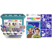 Snazaroo Professional Face Paint Kit for Kids and Adults, 35 Colours, 11pcs, Brushes, Glitter Gels, Sponges, Guide & SZ1198011 Adventure Paint Stencil
