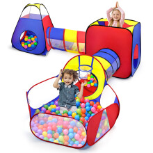 Opret 5 in 1 Pop Up Play Tent with Tunnel and Ball Pit for Kids, Foldable Playhouse for Indoor/Outdoor Crawling with Portable Storage Bag, Birthday Gi