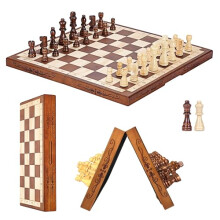 Syrace Magnetic Chess Set Board Games, Kids and Adults Wooden Foldable Hand Carved Portable Travel Chess Board Game Sets with Game Pieces & Storage Sl