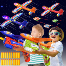 Doloowee 4 IN 1 Airplane Launcher Toys, LED Foam Glider Airplane Catapult, 2 Flight Modes, Outdoor Sports Flying Toys 3-12 Years Old Boys Girls Birthd
