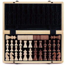 A&A 15 inch Wooden Folding Chess & Checkers Set w/ 3 Inch King Height Staunton Chess Pieces / 2 Extra Queens?