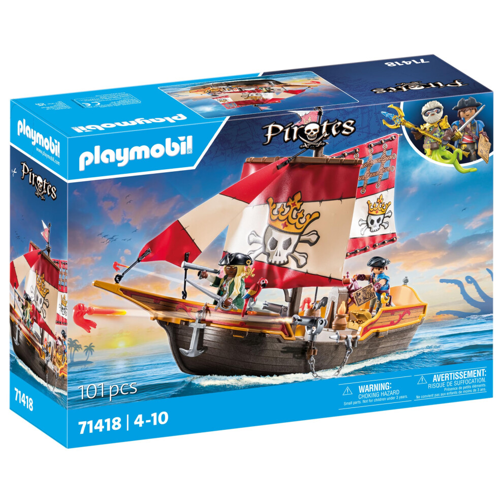 Playmobil 71418 Pirates: Small Pirate Vessel, exciting adventures on the high seas, complete with extensive accessories, fun imaginative role-play, pl-image-OPC-PGJN2GQ-NEW