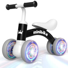 HappyGoLucky Black Balance Bike 1 2 Year Old, 4 Wheels Lighting Ride on Trike Toys for 1 2 Year Old Boys Gifts, 1st Birthday Gifts for Boy Toddlers Bi