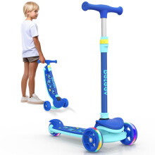 BELEEV A8 Foldable Scooter for Kids Ages 3-12, 3 Wheel Scooter for Toddlers Girls Boys, Light up Kick Scooter for Children, 4 Adjustable Height, Big W
