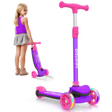 BELEEV A8 Foldable Scooter for Kids Ages 3-12, 3 Wheel Scooter for Toddlers Girls Boys, Light up Kick Scooter for Children, 4 Adjustable Height, Big W