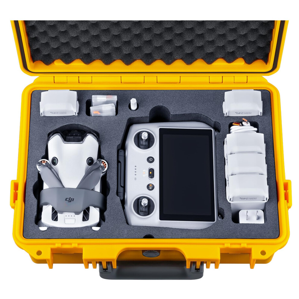 Lykus Titan Mm410 Waterproof Hard Case (Yellow) For Dji Mini 4 Pro/Mini 3/Pro And Dji Rc 2/Rc/Rc-N2/N1, Support 7 Batteries And Rc Lanyard [Case Only] Yellow 5051218444501