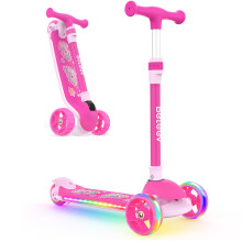 BELEEV Scooter for Kids with Light-Up Wheels & Deck, 3 Wheel Folding Scooter for Toddlers Girls Boys, 4 Adjustable Height, Non-Slip Pattern Deck, Kick
