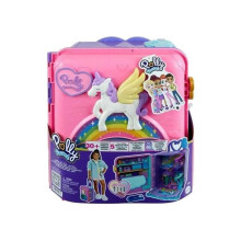 Polly Pocket Pollyville, Resort Roll Away Playset with Rolling Wheels, 5 Play Areas, 4 Polly Pocket Dolls, 1 Polly Pocket Vehicle, 30 Toy Accessories,
