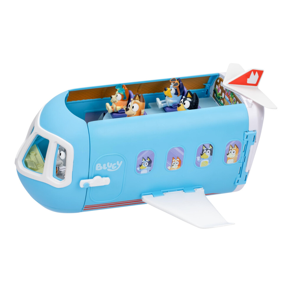 Bluey 3-In-1 Transforming Plane Playset With The Heelers, Plane Transforms To A Resort & Boat, 25+ Sounds & Phrases, 5 Figures - Exclusive Captain Fig