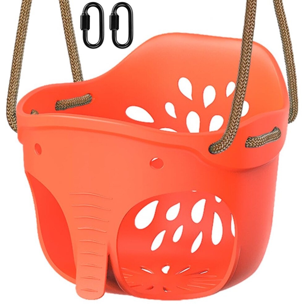 Cute High Back Full Bucket Toddler Swing Seat With Adjustable Rope, Heavy Duty Playground Swing Set With 2 Carabiners, Elephant Design, 600Lb Seleware