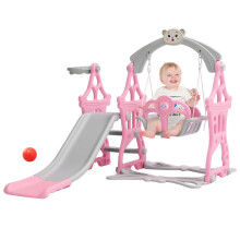 FUKEA Kids Slide, Large Toddler Swing and Slide Set with Storytelling Machine, Basketball Hoop Garden Climbing Frames, 4-in-1 Garden Slide for Toddler