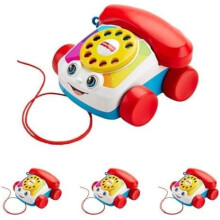Fisher-Price Toddler Pull Toy Chatter Telephone Pretend Phone with Rotary Dial and Wheels for Walking Play Ages 1+ years, FGW66 (Pack of 4)