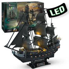CubicFun 3D Puzzles Pirate Ship and Sailboat Vessel Black Pearl Highly Difficult Model Ship Kit Queen Anne's Revenge (Large with LED Lights) Building