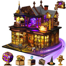 Mostop DIY Miniature Dollhouse Kit, Wooden Dollhouse Kit Miniature House Kit with LED Light,Creative Room Idea for Kids/Adults Magic House DIY Kits (M