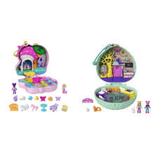 Polly Pocket Unicorn Forest Compact Tea Party-Themed Playset & GTN15? Hedgehog Cafe Compact, Micro Polly Doll & Friend Doll, 2 Animal Figures (1 Cat w
