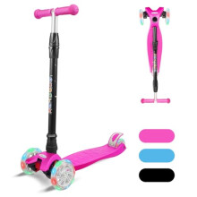 KORIMEFA 3 Wheel Kids Scooter Kick Scooter for Boys and Girls Toddler scooter with Adjustable Height, Lean to Steer, Flashing Light Up Wheels, Aged 3