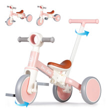 LOL-FUN Toddler Balance Bike for 1 2 Year Old, 5-in-1 Kids Tricycle with 4 Height Parent Steering Push Handle, Kids Trike with Removable Pedals, Baby