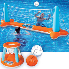 JOYIN Inflatable Pool Float Set Volleyball Net & Basketball Hoops, Floating Swimming Game Toy for Kids/Adults, Swimming Floaties, Volleyball Court (10