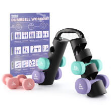 PhysKcal Dumbbells Set with Carry Stand, 2 x 1kg, 2 x 1.5kg, 2 x 2kg, Neoprene Coating Soft Grip Arm Weights for Women, Hand Weights Set for Ladies, K