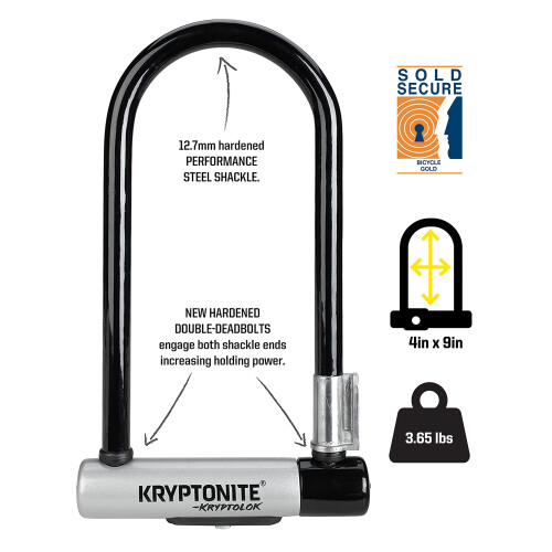 Kryptonite Kryptonite GK001966 KryptoLok-2017 Standard U-Lock with 4 Foot Kryptoflex Cable-2017 Edition, Black/Silver, 4 ft 1