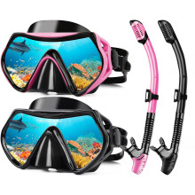 Hydomi Snorkel Set Adults 180? Panoramic Anti-Fog Snorkel Mask with Dry Top Valve, Leak-Proof Tempered Glass Diving Set for Swimming Snorkeling, Trave