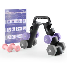 PhysKcal Hex Dumbbells Set of 6 with Stand- 2 x 1 kg, 2 x 2 kg, 2 x 3 kg, Hand Weights Set for Ladies, Kids, Beginners, Light Small Dumbbells Set for