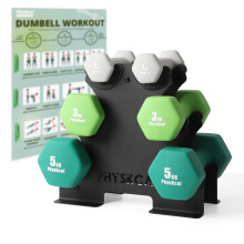 PhysKcal 2 x 1kg, 2 x 3kg, 2 x 5kg Dumbbells Pair Weights Set with Steel Rack, Hand Weights with Storage Rack, Strength Training Exercise & Fitness