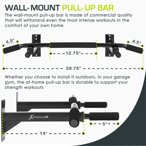ProsourceFit Wall-Mounted Pull-Up/Chin-Up Bar, Heavy Duty 300 lb. Capacity, Black 1