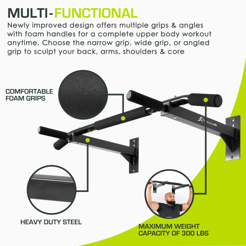 ProsourceFit Wall-Mounted Pull-Up/Chin-Up Bar, Heavy Duty 300 lb. Capacity, Black 2