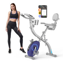 MERACH Folding Exercise Bike for Home - 4 in 1 Magnetic Foldable Fitness Bike with16-Level Resistance, Exclusive APP, 300LB Capacity and Large Comfort
