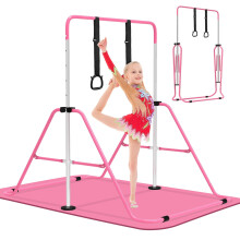 EVERYMILE Gymnastics Bars With Mat, Junior Training Kip Bar Gymnastics Equipment for Home,Adjustable Height Folding Horizontal Bar with Gymnastic Ring