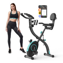 MERACH 4 in 1 Foldable Exercise Bike with Exclusive APP for Customizable Exercise Plans, 16-Level Magnetic Resistance Folding Stationary Exercise Bike