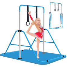 EVERYMILE Gymnastics Bars With Mat, Adjustable Height Folding Horizontal Bar with Gymnastic Rings, Junior Training Kip Bar Gymnastics Equipment for Ho