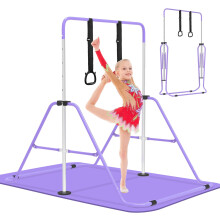 EVERYMILE Gymnastics Bars With Mat, Junior Training Kip Bar Gymnastics Equipment for Home,Adjustable Height Folding Horizontal Bar with Gymnastic Ring