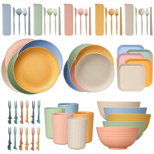 62pcs Unbreakable Dinnerware Sets for 5 People, Camping Plates and Bowls Set,Lightweight Picnic Dinner Sets, Lightweight Colorful BBQ Plastic Plates,