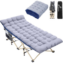 Sportneer Camp Beds for Adults, 74 x 28'' Extra Wide Camping Bed with Mattress and Side Pocket Camp Bed, Camping Beds for Travel Fishing Outdoor Picni