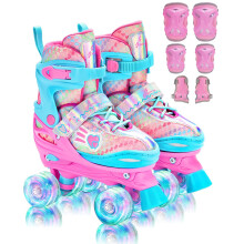 Sportneer Kids Roller Skates, Roller Skates with Protective Gear Set, Adjustable Roller Skates with 8 Light up Wheels, for Girls Kids Youth Beginner I