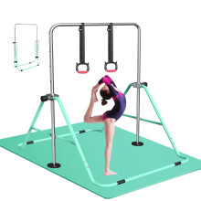 FBSPORT Gymnastics Bar wit Mat, Folding Horizontal Bar Gymnastics Equipment for Kids Home Training, Expandable Gymnastics Training Bar Junior with Adj